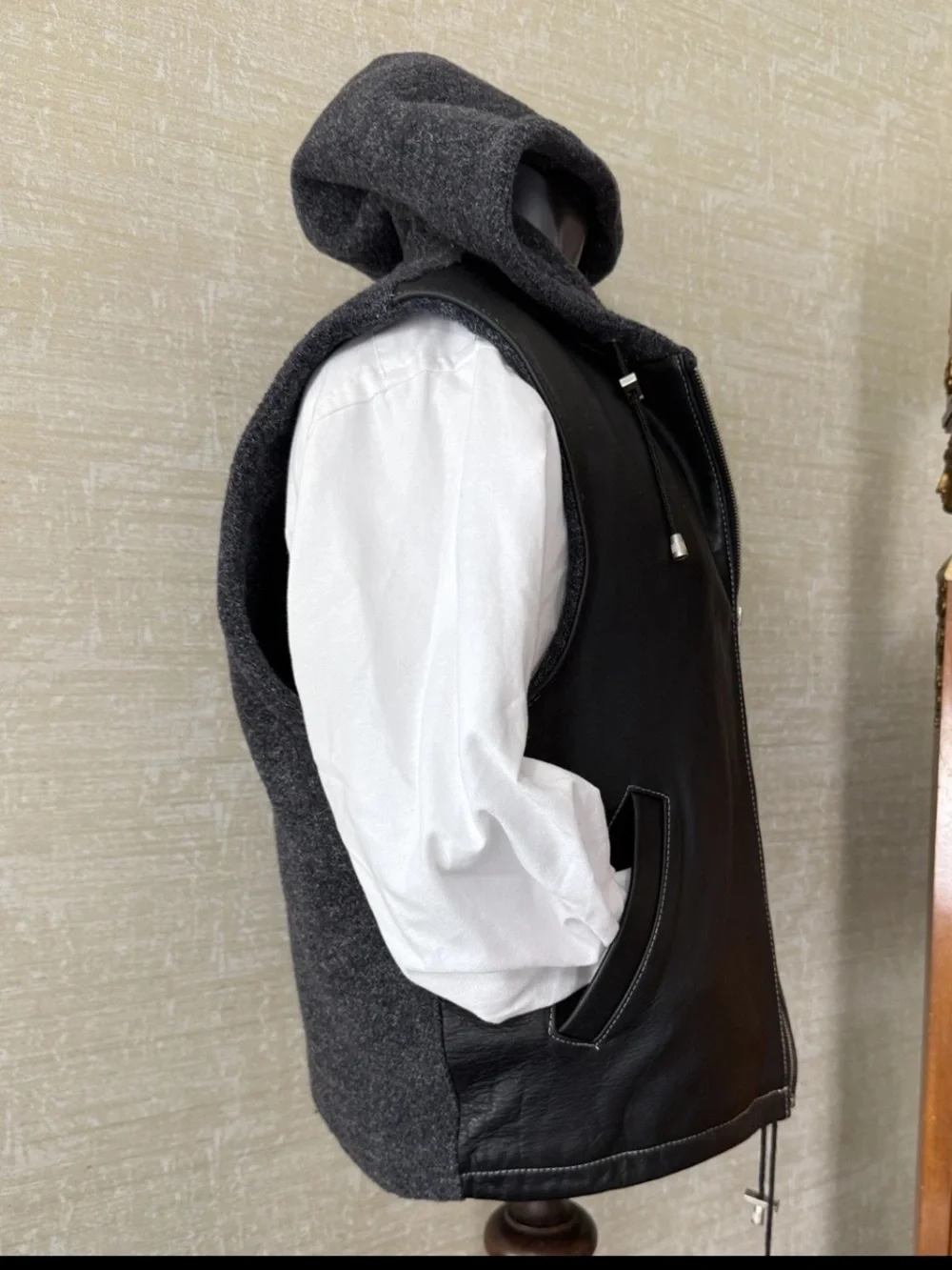 Y2K Nordstrom Rubbish XL Men’s Hoodie Vest Leather Wool Twilight BP Grunge Skate